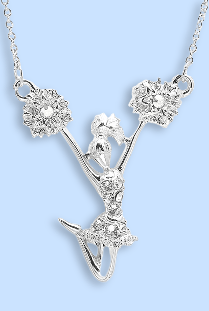 Silver Plated Crystal Cheerleader Charm Necklace